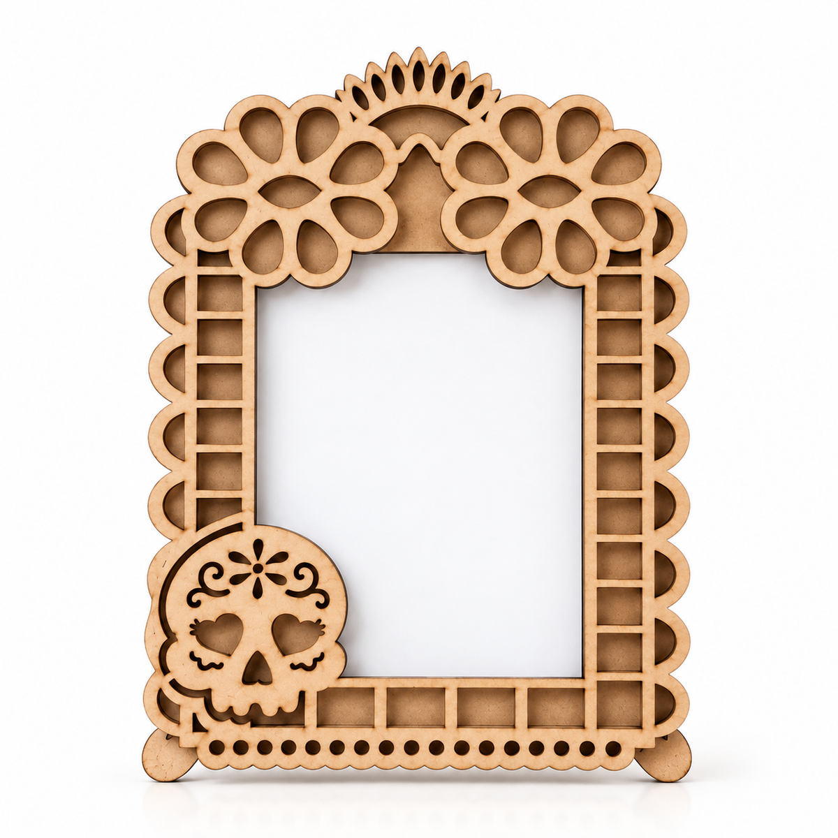 Detalle del corte láser y grosor de madera MDF del Marco de Ofrenda Día de Muertos